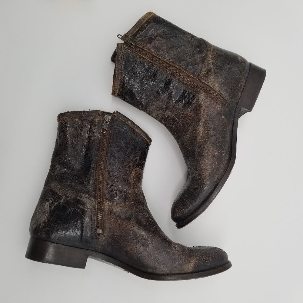 FRYE | Melissa Button Ankle Booties w/ Crackle Leather - 11B - Picture 3 of 13